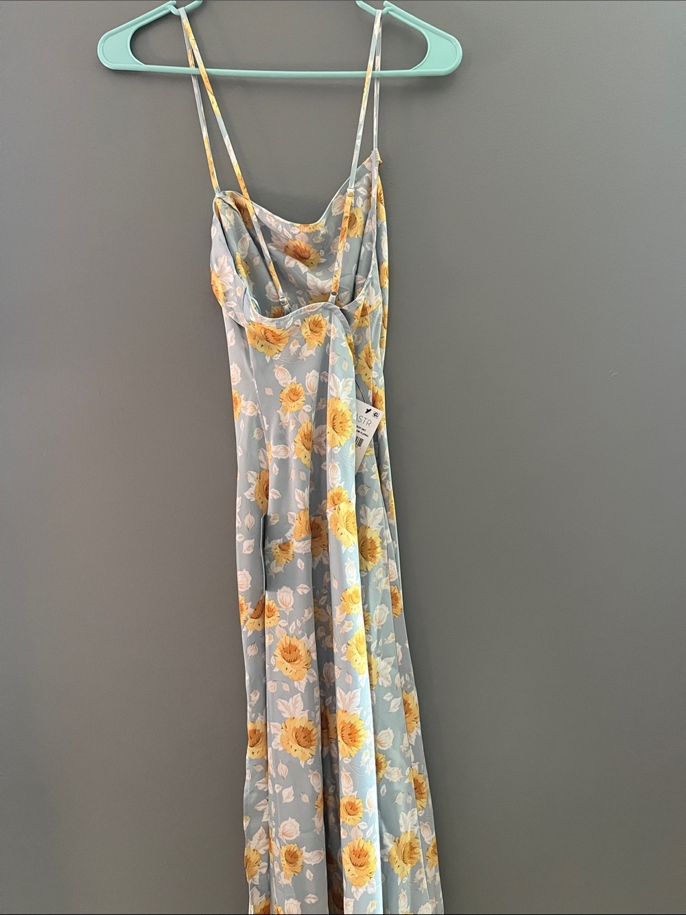 Astr Light Blue Slip Dress with Yellow Sunflower Print - Picture 2 of 6